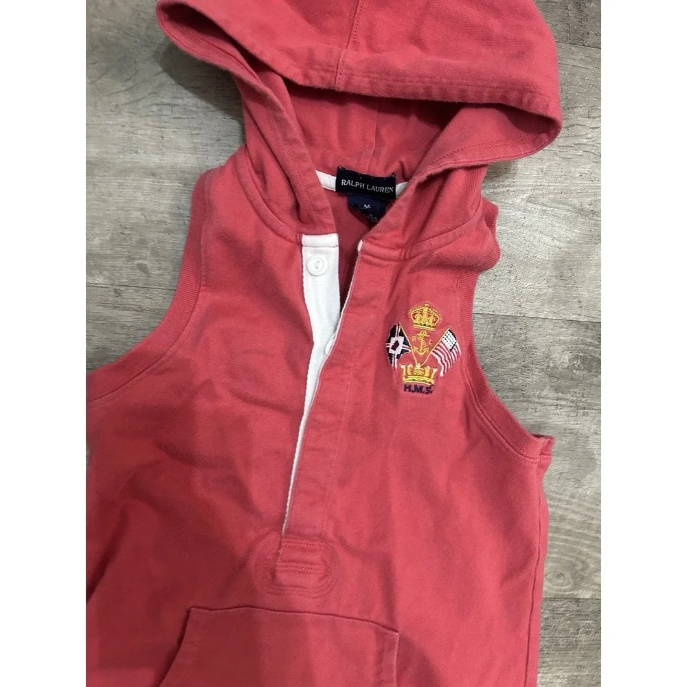 Ralph Lauren Girls Pink Cotton‎ Hood Hooded Dress Medium Sleeveless